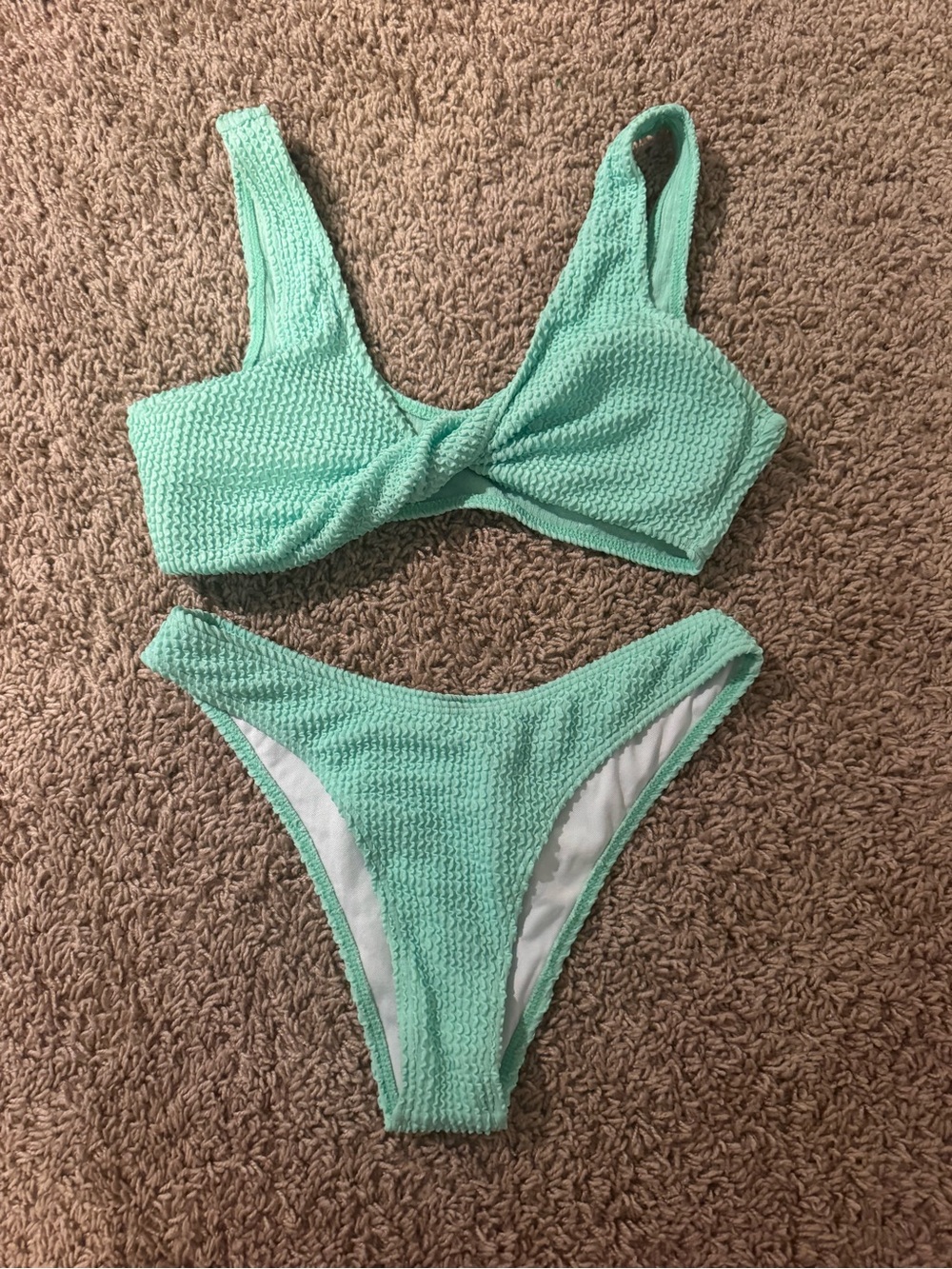 SHEIN Mint Textured Twist Front Bikini Set
